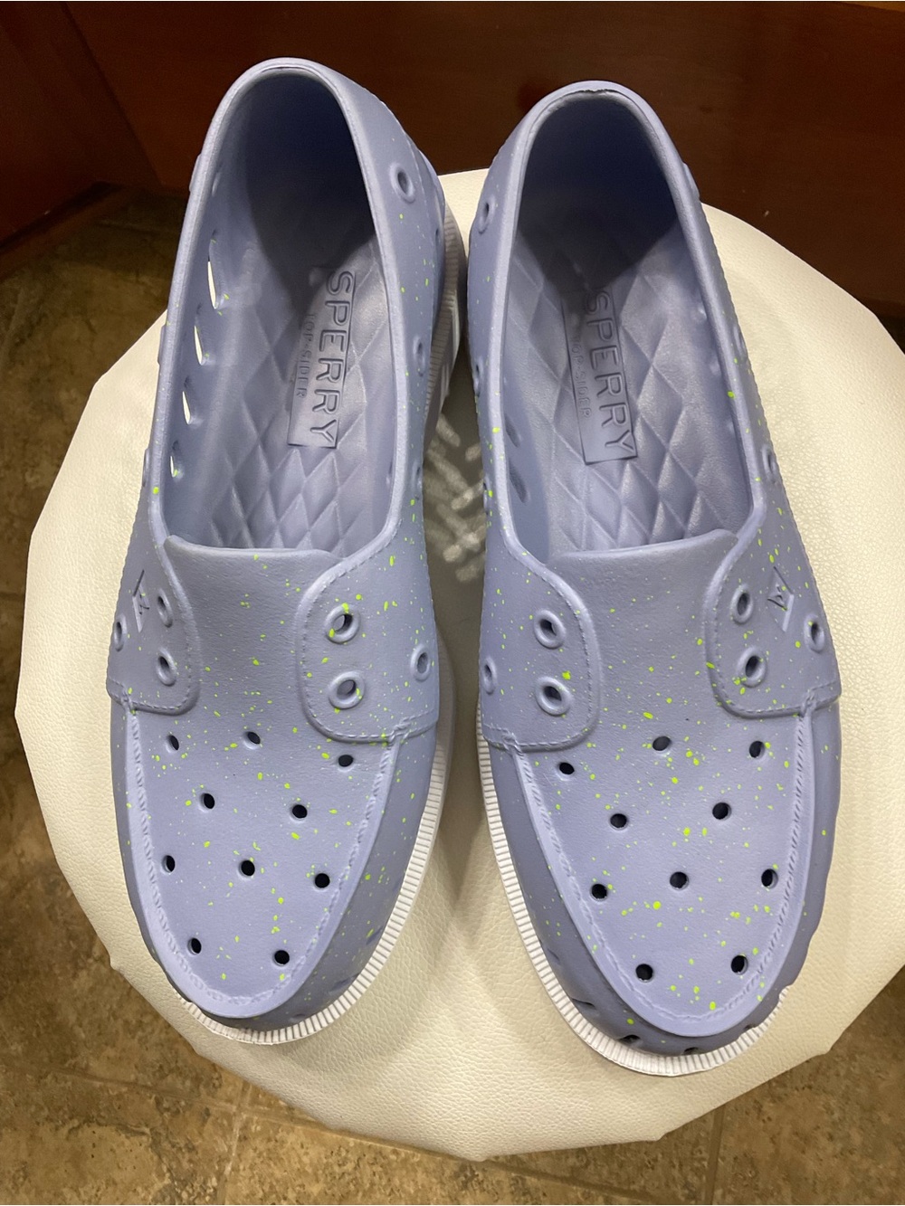 Sperry Unisex Lavender Slip-On Water Shoes with Neon Green Speckle